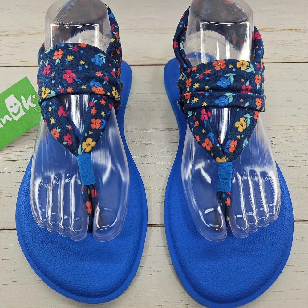 Sanuk Yoga Sling Burst Girls Youth Sandal Size 6-7 Blue Floral Flip Flop 1093851